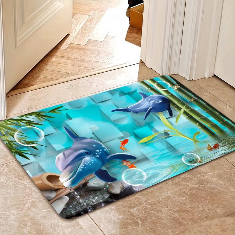 Bamboo Bath Mat - 1 Piece Underwater Dolphin Bamboo Door