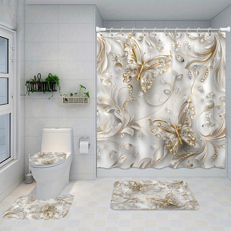4pcs Elegant Butterfly Shower  - Bamboo Bath Mat ulasan dan harga